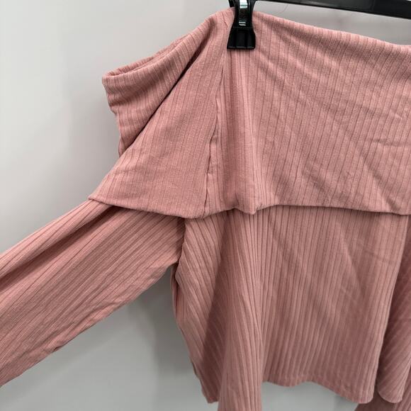 ANTHROPOLOGIE NWT A+ Ribbed Knit Off The Shoulder Top Mauve Pink Sweater // 2X - Picture 7 of 11